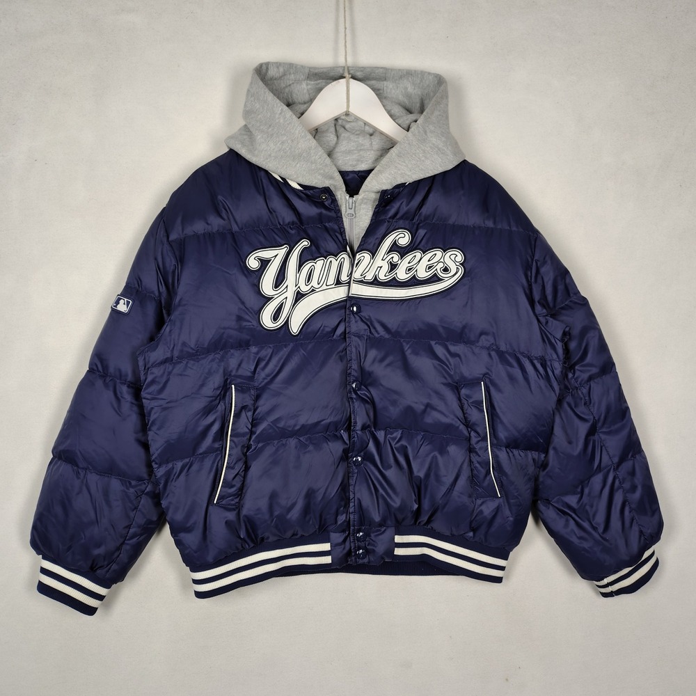 MLB New York Yankees Navy Blue Puffer Jacket Hooded Varsity Size 15Y